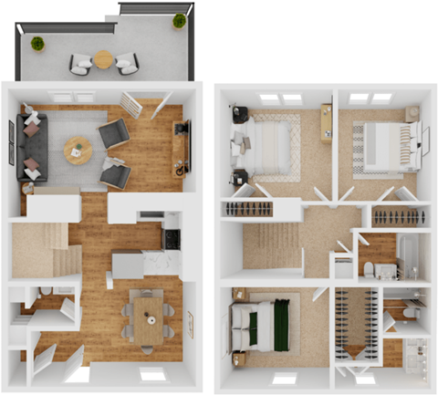 Floor plan for 3 beds, 2.5 baths, 1600 sqft